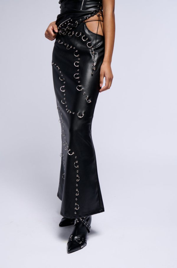 ASTIN PIERCED FAUX LEATHER MAXI SKIRT Hot on Sale