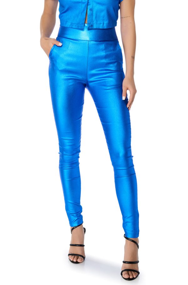 AMMO X AKIRA BIG BOOTY HIGH WAIST FAUX LEATHER PANT IN BLUE on Sale