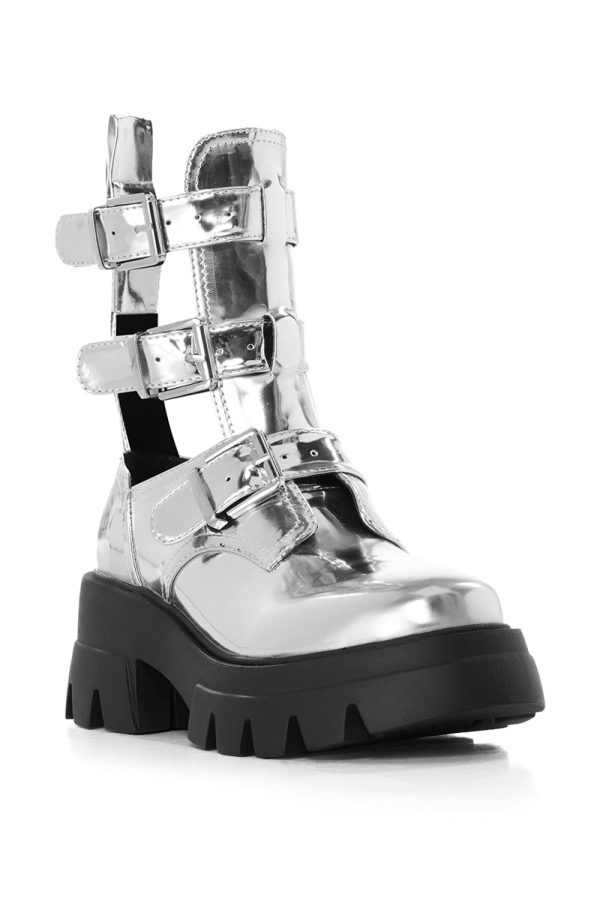 AZALEA WANG ATTICUS SILVER BUCKLE UP BOOTIE Fashion