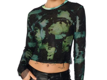 ISSA VIBE RHINESTONE EMBELLISHED LONG SLEEVE TEE Hot on Sale