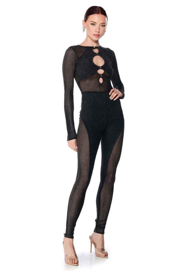 ARCHETYPE MESH KNIT CUTOUT JUMPSUIT on Sale