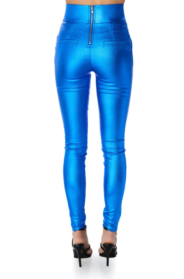 AMMO X AKIRA BIG BOOTY HIGH WAIST FAUX LEATHER PANT IN BLUE on Sale