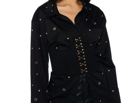 ALL OVER GROMMET DETAIL CORSET BUTTON DOWN SET Sale