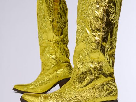 AZALEA WANG AYANNA GOLD COWBOY BOOT For Discount