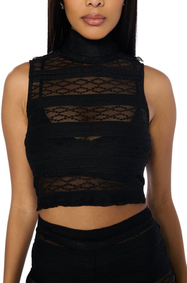 ALL I HAVE LEFT SLEEVELESS MOCK NECK LACE TANK Sale