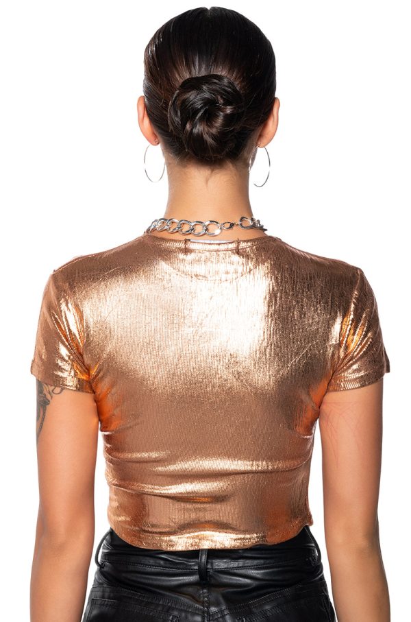 ARIES METALLIC RIB SHORT SLEEVE T SHIRT IN BRONZE Online