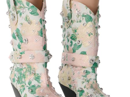 AZALEA WANG BROCADE BLUSH WESTERN BOOTIE Online Sale