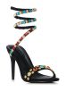 AZALEA WANG ABU BLACK EMBELLISHED COIL SANDAL Online Hot Sale