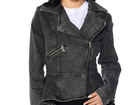 ABOUT THAT TIME DENIM PEPLUM MOTO JACKET Online Hot Sale