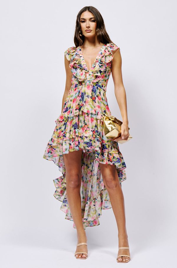 A WORK OF ART PRINTED HIGH LOW MINI DRESS Sale