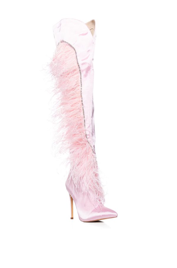 AZALEA WANG AOIFE PINK FEATHER BOOT on Sale