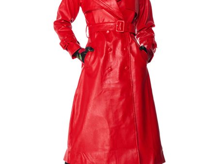 AU REVOIR FAUX LEATHER TRENCH IN RED on Sale