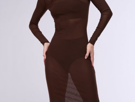 AU REVOIR MESH MIDI DRESS IN BROWN Online Sale