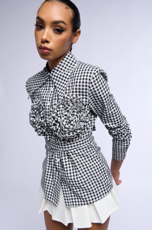 AMINA GINGHAM COLLARED LONG SLEEVE BLOUSE Supply