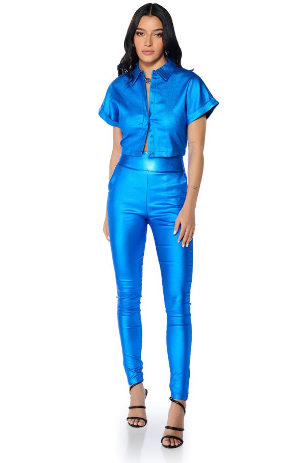 AMMO X AKIRA BIG BOOTY HIGH WAIST FAUX LEATHER PANT IN BLUE on Sale