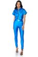 AMMO X AKIRA BIG BOOTY HIGH WAIST FAUX LEATHER PANT IN BLUE on Sale