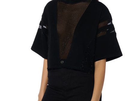 ALL STAR RHINESTONE MESH TSHIRT IN BLACK Hot on Sale