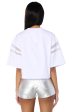 ALL STAR RHINESTONE MESH CROPPED T-SHIRT IN WHITE For Cheap