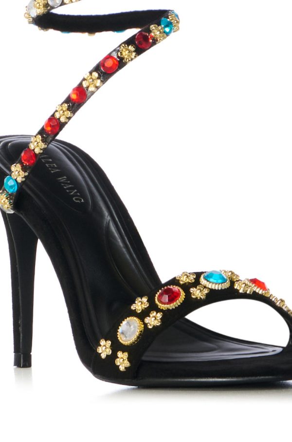 AZALEA WANG ABU BLACK EMBELLISHED COIL SANDAL Online Hot Sale