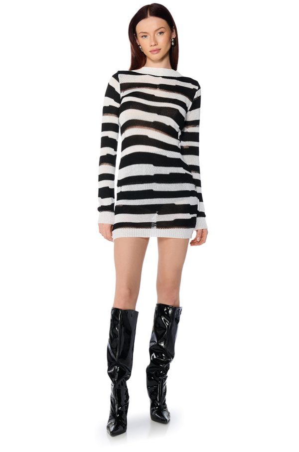 ANI STRIPED LONG SLEEVE MINI DRESS on Sale