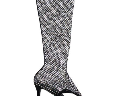 ANNALISE BLACK MESH OPEN TOE SANDAL BOOT Supply