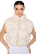 CROP PU WEAVE PUFFER VEST IN BEIGE Fashion