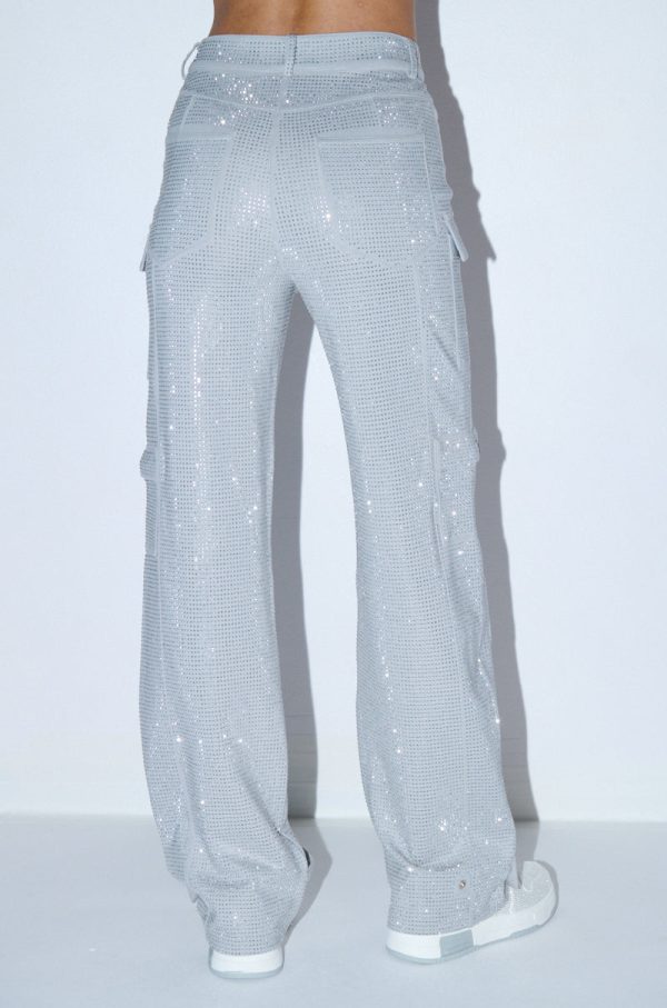 AMMO BONNE SOIREE RHINESTONE CARGO PANTS IN GREY Online Hot Sale