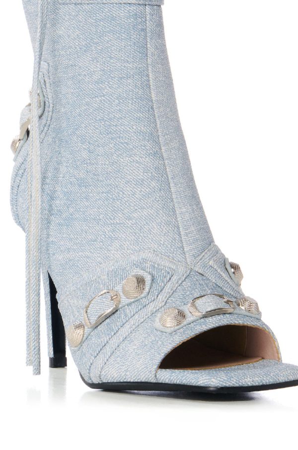 AZALEA WANG ANNALISE LIGHT WASH DENIM PEEP TOE BOOTIE Sale