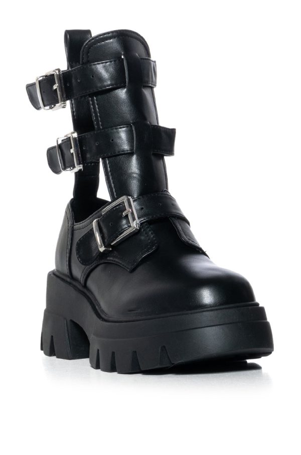 AZALEA WANG ATTICUS BLACK BUCKLE UP BOOTIE on Sale