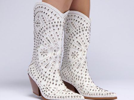 AZALEA WANG AMICABLE WHITE SILVER EMBELLISHED WESTERN BOOT Online Sale