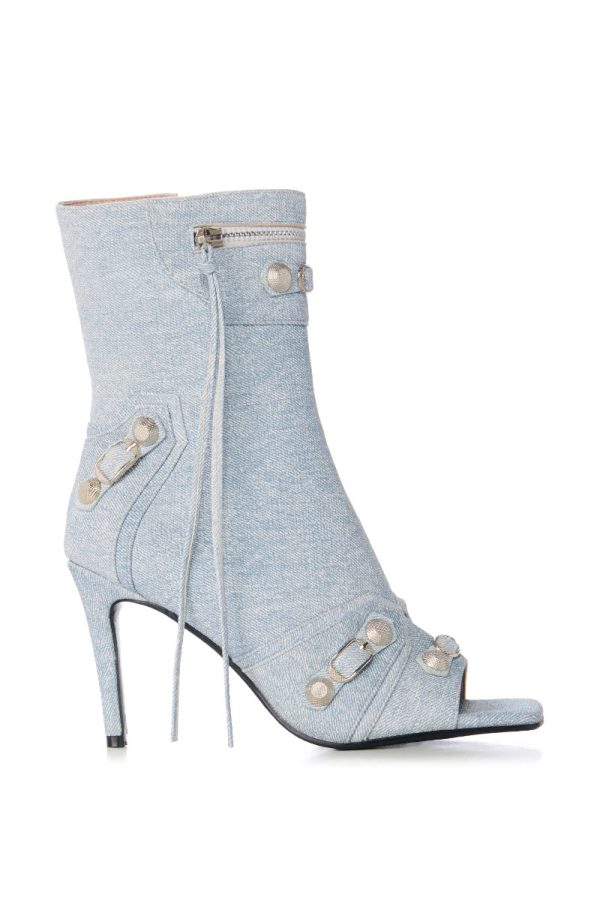 AZALEA WANG ANNALISE LIGHT WASH DENIM PEEP TOE BOOTIE Sale