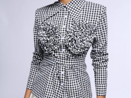 AMINA GINGHAM COLLARED LONG SLEEVE BLOUSE Supply