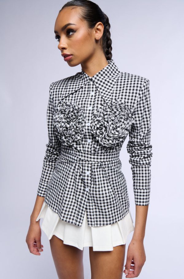 AMINA GINGHAM COLLARED LONG SLEEVE BLOUSE Supply