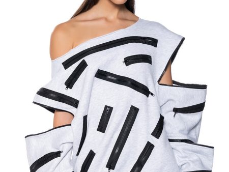 ZIP ZAP OFF THE SHOULDER SWEATSHIRT DRESS-GREY MULTI Online