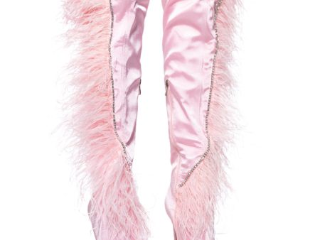 AZALEA WANG AOIFE PINK FEATHER BOOT on Sale