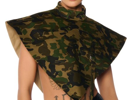 ARIA CAMO PRINT MOCK NECK TRIANGLE BLOUSE For Sale