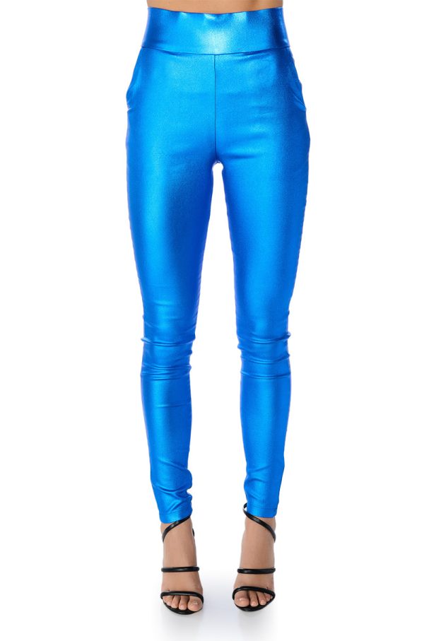 AMMO X AKIRA BIG BOOTY HIGH WAIST FAUX LEATHER PANT IN BLUE on Sale