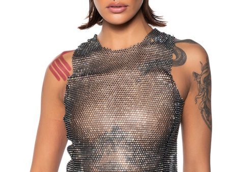 ZELDA RHINESTONE MESH SLEEVELESS TOP IN BLACK Hot on Sale