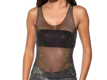 ANGEL SLEEVELESS RHINESTONE MESH TOP IN BLACK Supply