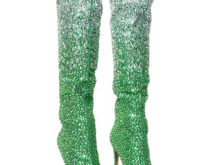 AZALEA WANG BERGAMONT GREEN OMBRE RHINESTONE EMBELLISHED BOOT on Sale