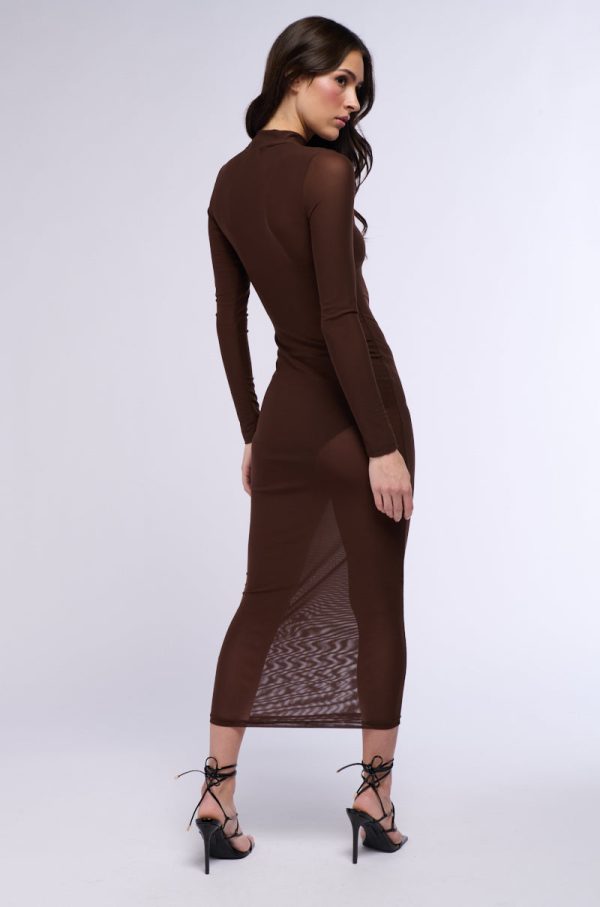 AU REVOIR MESH MIDI DRESS IN BROWN Online Sale