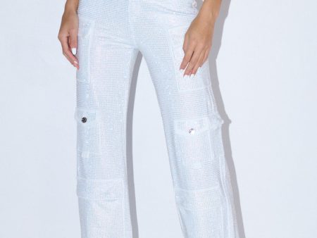 AMMO BONNE SOIREE RHINESTONE CARGO PANTS IN WHITE Online now