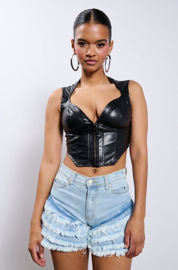 AYLA FAUX LEATHER CORSET TOP Discount