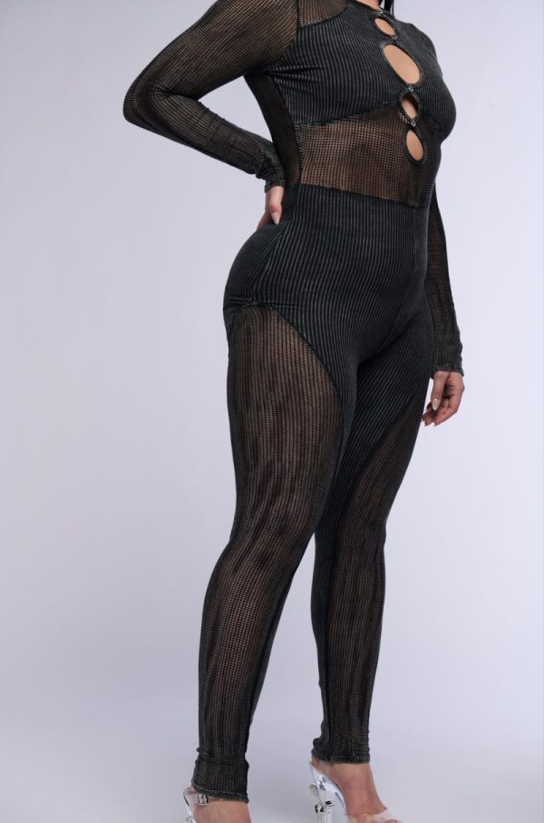 ARCHETYPE MESH KNIT CUTOUT JUMPSUIT on Sale