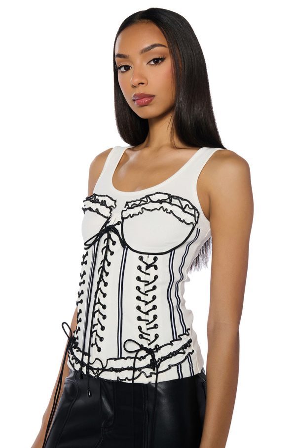 ALYSHIA TIE UP CORSET INSPIRED TANK TOP For Sale