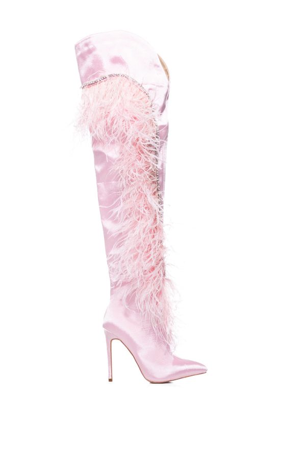 AZALEA WANG AOIFE PINK FEATHER BOOT on Sale