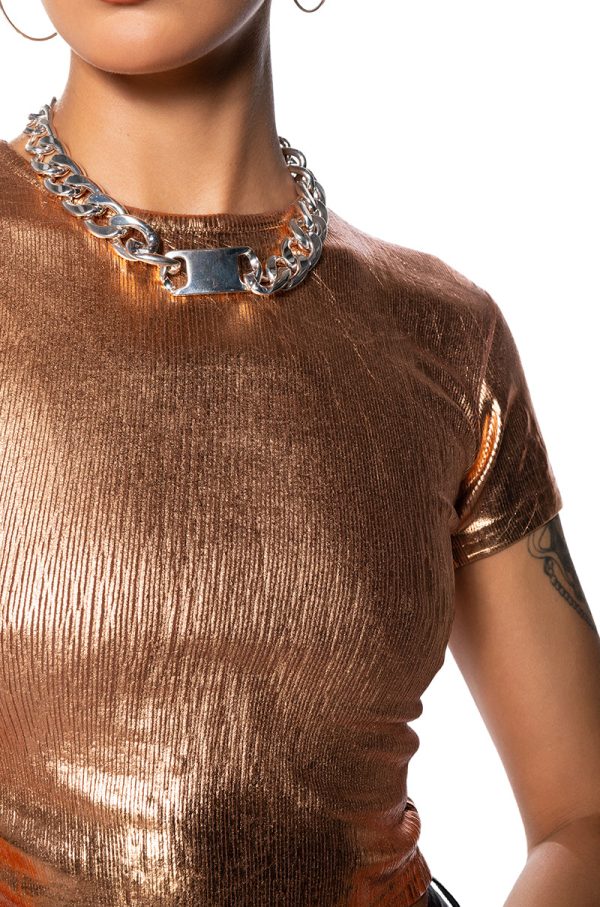 ARIES METALLIC RIB SHORT SLEEVE T SHIRT IN BRONZE Online