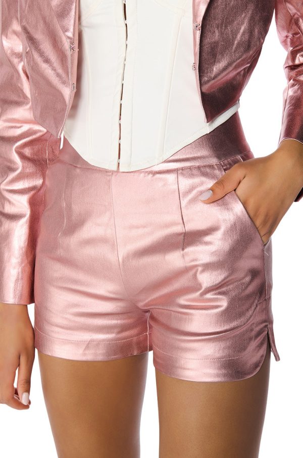 AMMO X AKIRA BIG BOOTY HIGH WAIST FAUX LEATHER SHORT WITH 4 WAY STRETCH IN ROSE GOLD Discount