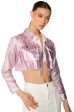 AUBREY BRUSHED METALLIC CROPPED DENIM JACKET IN PINK For Sale