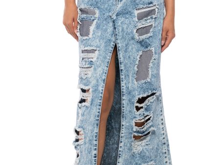 YOUR NEW FAVORITE DISTRESSED FLARED JEAN MIDI SKIRT Online Sale